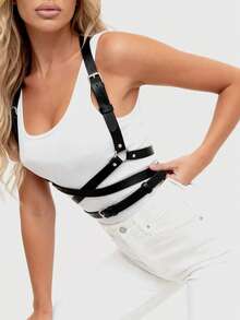 Gothic Punk Corset Belt Harness, Adjustable PU Leather Chest Strap & Waist Cincher For Women, Y2K Daily & Festival Outfit Accessory - Multicolor - View 2