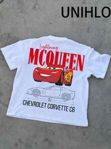 Disney Racing Master McQueen Print  Summer Casual Versatile Pure Cotton T-Shirt Suitable For Any Place - trắng - Xem 4