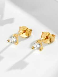 1 Pair S925 Sterling Silver All-Match Minimalist Stud Earrings, Casual Versatile Luxury Earrings - Gold - View 7