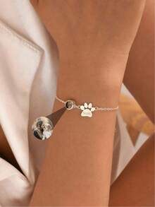 Customized Photo Paw Print Projection Pendant Necklace, Stainless Steel Jewelry, Minimalist Pet Lover Gift, Women's Daily Wear, Birthday, Bridesmaid, Wedding, Christmas Gift - Multicolor - View 10