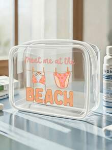 “海滩见”字母印花防水PVC沙滩包，饰有贝壳和海星图案，PVC化妆包，PVC旅行收纳包，带拉链 - 轻便防褪色化妆洗漱包，男女通用，TSA认证便携式化妆箱，易于擦拭设计，是母亲、教师、朋友、护士、学生、度假、旅行必备洗漱包、母亲节礼物、夏季必备洗漱包、旅行洗漱包、洗漱袋、淋浴袋、防水袋、大容量收纳袋、女士旅行必备、邮轮必备、度假必备、旅行用品的理想之选。 - 彩色 - 查看 4