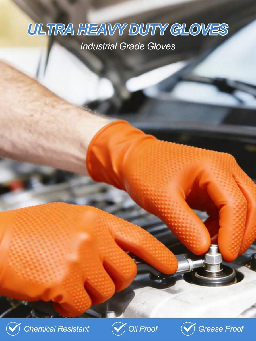 8-Mil Thick Nitrile Gloves With Diamond Texture – Heavy-Duty Industrial Grade, Oil & Chemical Resistant, Powder-Free & Latex-Free, For Automotive Repair, Home Cleaning, Pet Bathing, Car Washing – 30 Pairs Per Box