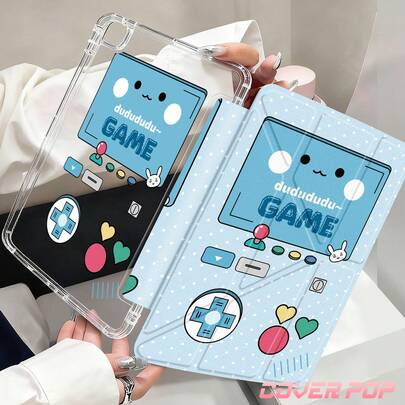 Ốp lưng họa tiết nơ xanh dương hình tay cầm chơi game, phù hợp với iPad Air 4/5 10.9", iPad 7/8/9 10.2", Tab S6 10.4", Tab A7 Lite 8.7", Kindle (thế hệ thứ 11) 2022, góc được gia cố bằng silicon, tự động bật/tắt màn hình, thích hợp làm quà tặng cho mùa Thu/Đông, Giáng sinh, Ngày lễ tình nhân, Năm mới.
