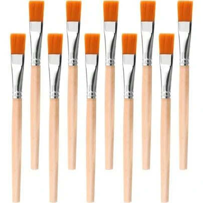 10-Pack 3/4 Inch Flat Paint Brushes For Acrylic Oil Watercolor Painting, Wood Handle Art Brushes For Face Body Nail Art DIY Crafts And Detail Painting