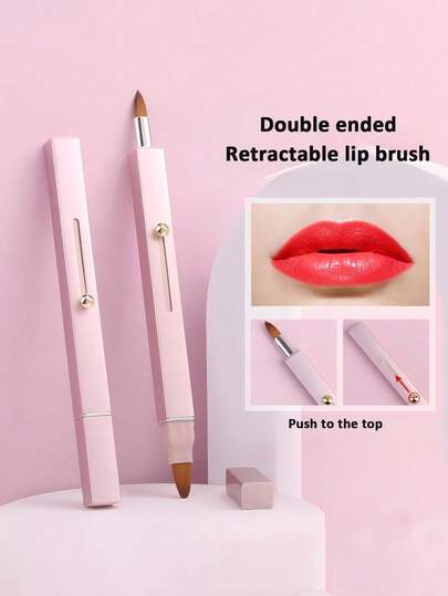 1pc Double Head Lip Brush Lipstick Brush Metal Telescopic Lip Line Brush Concealer Brush Belt Dust Cover Portable Storage Multi-Purpose Makeup Tools