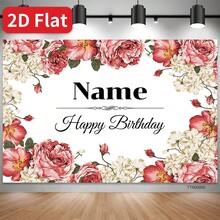 SuzanneHome 2Dflat Banner 1pc Custom Name Red Flower Wall Wedding Princess Baby Shower Birthday Party Valentine's Day Photocall Backdrops Photo Studio Backgrounds - Multicolor - View 3