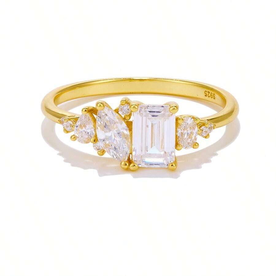 1pc Women's Ring Inlaid With Asymmetrical Zirconia, Fashionable Exquisite Daily Wear High-End Accessory - ring - View 1