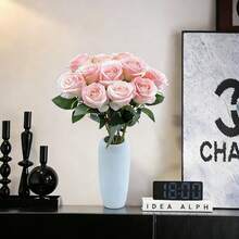 1pc/5pcs/10pcs 19.6 Inch Pink & White Artificial Roses, Premium Fake Roses, Suitable For Home Decor, Room Decor, Dining Table Decor, Wedding Decor, Bridal Bouquet, Wrist Corsage, Flower Arrangement. Suitable For Home, Restaurant, Bedroom, Vase Decoration. - Pink and White - View 5