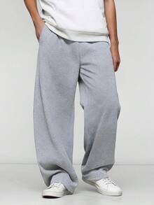 Men's Baggy Sweatpants With Elastic Waist, Casual Loose Cotton Joggers - 酒紅色 - 查看 6