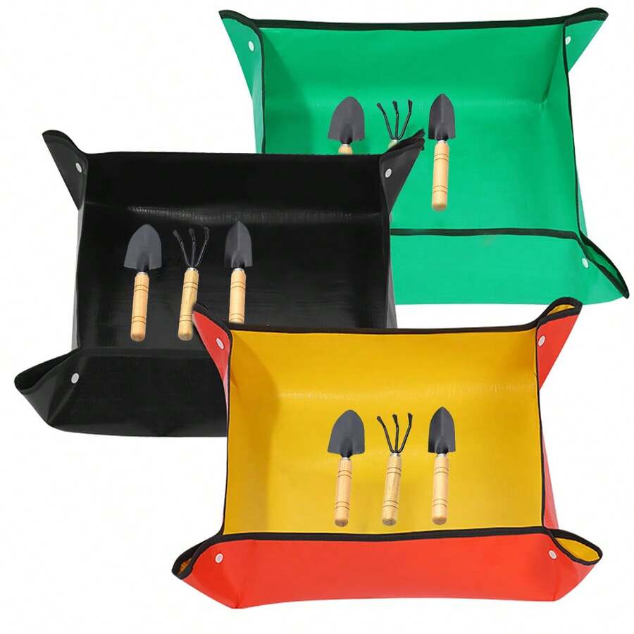 4件套园艺工具（包括铲子、耙子、小铲、换盆垫），家用园艺工具，适用于种植花卉、蔬菜、多肉植物、盆栽植物、花坛、露台、花盆和容器。 - 3pcs tools + mat - 查看 1