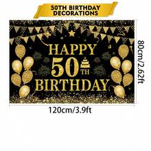 1 套 50 岁生日装饰 - 50 岁生日快乐派对装饰 黑金 50 周年纪念派对用品 家居户外生日装饰，黑金闪光 50 岁生日派对背景幕布（31.5 x 47 英寸） - 50歲 - 查看 4