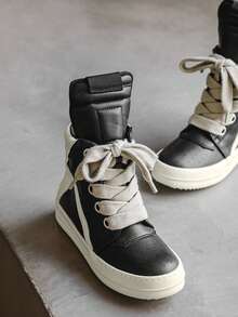 Men's Athletic And Casual Shoes, Thick Shoelaces, Round Toe, High-Top Casual Shoes, Niche Retro Platform Skate Shoes. - 黑色 - 查看 6