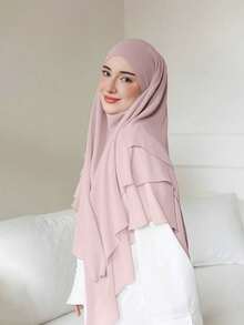 1pc Modest Flowy Chiffon Khimar | Smooth And Lightweight Chiffon, Flattering Face Coverage, Full Coverage, Comfortable Wear, Elegant For Daily, Outings And Worship,Beach,Holiday - Baby Pink - View 3