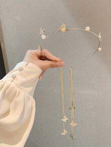Faux Pearl And Rhinestone Butterfly Tassel Headband, Korean Style, High-End Handmade Alloy Headpiece, Rhinestone Hair Accessory Headband.,Summer,Holiday,Travel Hair Band Diadema Hair Hoop,Festival,Party - Multicolor - View 4