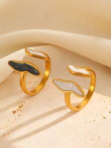 1pc Stainless Steel Dual-Tone Drip Glaze Open Ring, Adjustable Size, Fashion Elegant Casual Jewelry Accessory For Women, Suitable For Daily, Party, Commute Wear - Multicolor - View 6