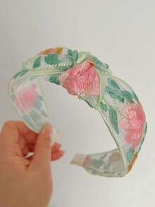 1pc Women's Rose Embroidered Lace Hairband, Niche Design, Wide Brimmed Headband, High Crown, Versatile Hairband Headwear Accessory. - Multicolor - View 9