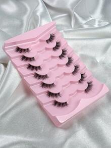 Hinarin 7 Pairs D Curl Half Eye False Eyelashes Strip Crossed & Fluffy & Curly Half Eye Lashes With Invisible Stem 3d Synthetic Mink Fur Handmade Extension Great For Women's Party Makeup Strip Lashes Lashes Eyelashes Fake Lashes - Black - View 3