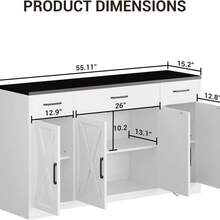 CuisinSmart 55" Buffet Sideboard  Cabinet With Drawers&Doors,Farmhouse Kitchen Storage Cabinet Wood Coffee Bar Cabinet With Shelves For Kitchen, Dining Room, Entryway - White & Black - View 2
