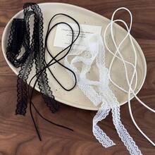 1pcs Retro White Black Lace Bow Choker Necklace For Women Fashion Double-Layer Long Adjustable - Đen-B - Xem 7