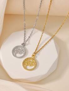 18K Gold Plated Anti-Rust Tree Of Life Cubic Zirconia Necklace, Suitable For Beach, Wedding, Vacation, 2026 New Arrival, Great Gift For Mom And Friends - Multicolor - View 7