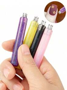 5-In-1 Nail Art Dotting Pen Tool Set, Nail Painting Brushes, Multi-Head Dotting Pens, Suitable For Polka Dots, Petal Patterns DIY Nail Art Tools - Multicolor - View 6