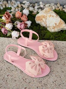 Sandalias con correa de moda para mujer, decoración hecha a mano con lazo, punta redonda plana adecuada para uso en interiores y exteriores - Rosa - Ver 1