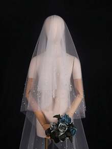 1 pièce Voile de mariée perlé à double couche, tulle de haute qualité doux, longueur cathédrale voile de mariage Waltz - A - Voir 16
