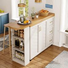 Extendable Bar Cart With 2 Doors And 3 Drawers 135-228 X 39 X 104 Cm Rollable Home Bar In White Worktop In Wood Look - White1 - View 6