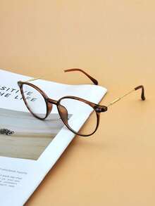 1pc Oval Fashion Computer Glasses, Suitable For Daily Use, Computer, Gaming - Mocha Brown - View 5