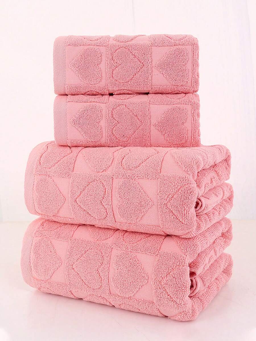 1-2条欧式粉色100%纯棉毛巾，柔软吸水，花卉图案浴巾，装饰性浴室礼物，适合送给父母/母亲节 - 淺粉色 - 查看 1