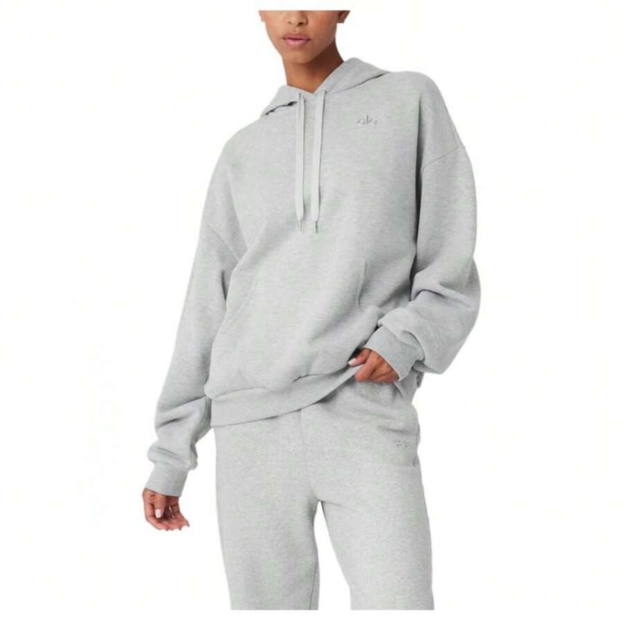 Alo Yoga Women's Accolade Hoodie | Premium Heavyweight French Terry Fleece Sweatshirt | Luxury Soft Oversized Hooded Pullover | Classic Athletic Streetwear Essential | Urban Fashion Loose Fit Casual Lounge Wear With Signature Chrome Logo - Light Grey - View 1