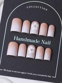 10片/套 欧洲手工短款方头美甲贴片，Y2K珊瑚橙色调，手绘渐变花朵图案美甲装饰。包含1片果冻胶和1把指甲锉。完美适用于日常生活以及科切拉音乐节派对装扮，是美甲贴片和美甲护理的理想之选。 - 珊瑚橙 - 查看 3