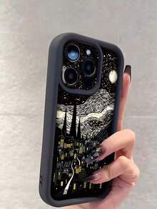 1 件装全新艺术星空图案软 TPU 防震手机壳，时尚风格，适合作为生日/节日礼物送给朋友、家人、情侣，适配各种手机。 - 黑色 - 查看 3