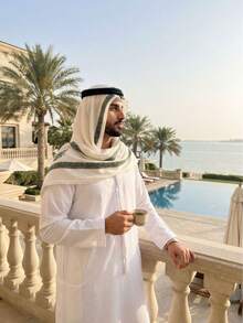 1pc Arabic Men's Embroidered Headscarf, Middle Eastern Desert Tactical Wool Scarf - Multicolor - View 5