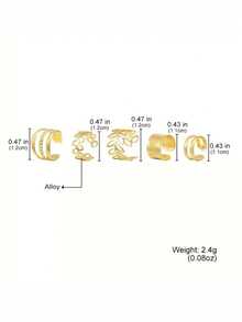 5只可调节金色夹式耳环，适合女性和女孩，无需耳洞即可佩戴，耳饰套装 - 彩色 - 查看 3
