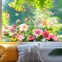 1 pieza Pegatina de ventana con racimo de flores multicolor y mariposa, decoración de vidrio de habitación, pegatina estática de PVC de estilo primaveral - Múltiples estilos - Ver 6