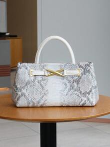 2026 Spring/Summer New Woven Handbag, Fashion Versatile High-End Ombre Snake Skin Pattern Tote Bag, Minimalist Large Capacity Commuter Bag For Women, Retro Metal Buckle One Shoulder Crossbody Bag - Multicolor - View 2