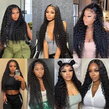 30 Inch Deep Wave Lace Front Wigs Human Hair 180 Density 13x4 Transparent Lace Frontal Wigs Human Hair Pre Plucked Deep Curly Wigs Human Hair For Women Natural Black - Natural Black - View 7