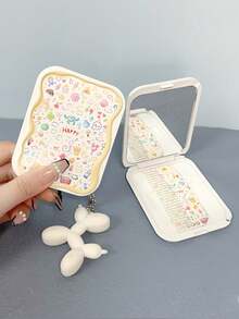 1 pieza Espejo compacto plegable con peine, espejo de maquillaje portátil, estilo aleatorio - Multicolor - Ver 10