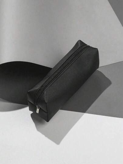 Back To School Season 1 Piece Three-Dimensional Leather Simple Pencil Case Unisex Makeup Brush Storage Bag Zipper Stationery Foldable Convenient PU Makeup Stationery Pencil Pen Storage Bag Gift