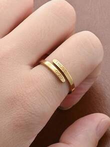 1 pieza Anillo de acero inoxidable ajustable de doble capa con el texto "Confía en Dios", adecuado para hombres y mujeres, talla única - CONFÍA EN DIOS - Ver 6