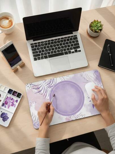 Large Size Waterproof Non-Slip Smooth Cloth Surface Gradient Purple Plant Round Frame Pattern Mouse Pad, Also Suitable As Keyboard Pad, Desk Mat Or Book Stand, Suitable For Gamers, Office And Dorm Use, Compatible With Mouse And Trackball, Great Gift For Gamers