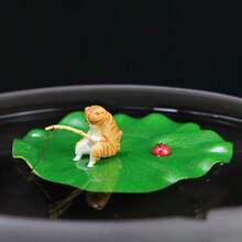 1个钓鱼猫摆件，逼真的漂浮荷叶装饰，水族箱趣味喂食配件，可搭配渔夫摆件，仿真瓢虫设计，适用于室内水族箱和室外鱼塘 - A - 查看 7