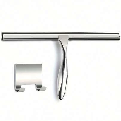1 Dụng cụ cạo hình giọt nước bằng thép không gỉ với lưỡi silicon, dụng cụ vệ sinh đa năng thích hợp cho phòng tắm, cửa kính, gương, gạch và kính xe hơi, kèm móc treo tường, thiết kế thời trang, cấu trúc bền chắc, hình giọt nước.