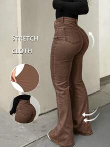 GILIPUR Y2K Style Women's Flare Jeans, Fitted Stretch Brown Denim Pants, Streetwear Fashion, Elegant, , Casual, Versatile Bottom - Brown - View 3