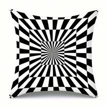 2D Flat - Black And White Striped Pillowcase Featuring A Flat 2D Print With A Non-Realistic 3D Pattern On Both Sides, Equipped With A Zipper. Measures 17.7 Inches By 17.7 Inches - 1件 A款 - 查看 1