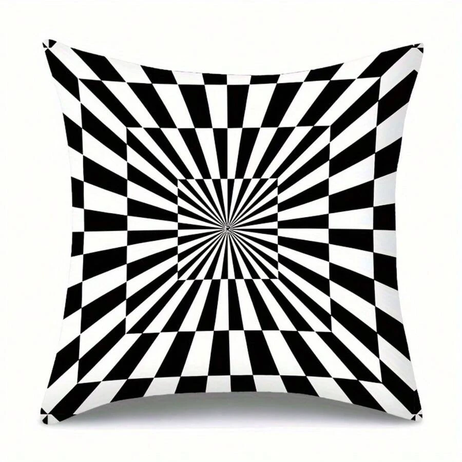 2D Flat - Black And White Striped Pillowcase Featuring A Flat 2D Print With A Non-Realistic 3D Pattern On Both Sides, Equipped With A Zipper. Measures 17.7 Inches By 17.7 Inches - 1件 A款 - 查看 1