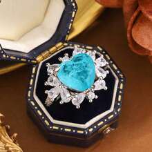 奢华水滴形浅蓝色心形戒指，几何造型订婚珠宝，女士礼物 - 白色 - 查看 8