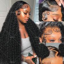 VIOLLY 杰瑞卷发 26 英寸黑色 13*6 高清透明蕾丝前额耳到耳自由分缝 200% 密度熔合发际线婴儿发预拔毛预漂白发结耐热不掉发混纺真人发假发 - 1B# - 查看 6