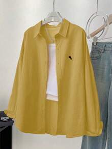 Women's Solid Color Minimalist Casual Long Sleeve Shirt Spring - Yellow - View 3